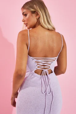 Rebellious Fashion Lilac Knit Lace Up Back Midi Dress - Rory