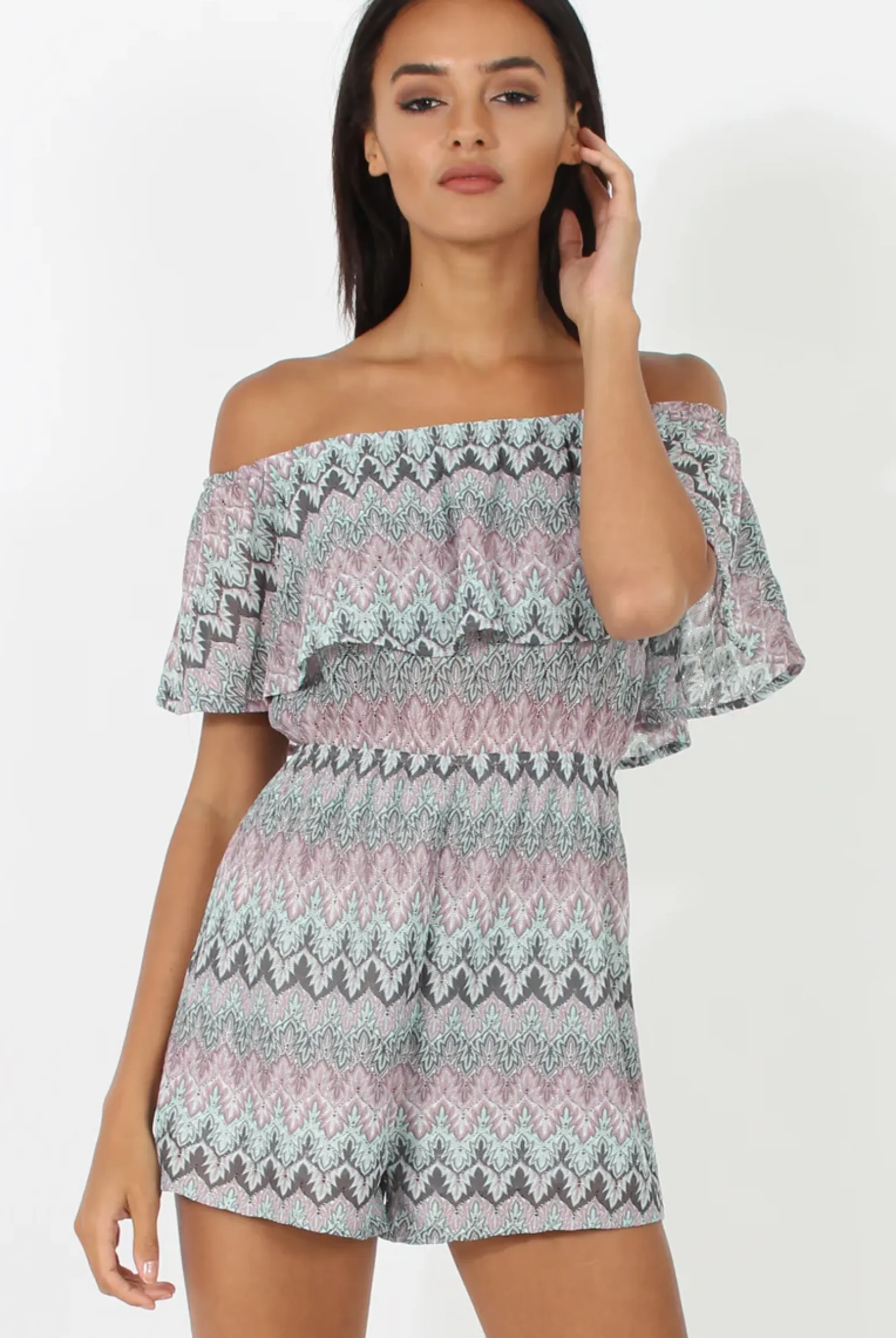Rebellious Fashion Lilac Aztec Bardot Crochet Playsuit - Vittoria