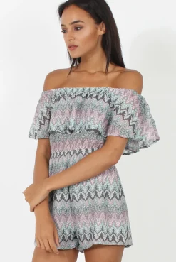 Rebellious Fashion Lilac Aztec Bardot Crochet Playsuit - Vittoria