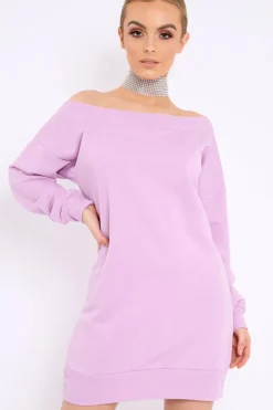 Rebellious Fashion Lilac Bardot Sweater Dress - Ariel
