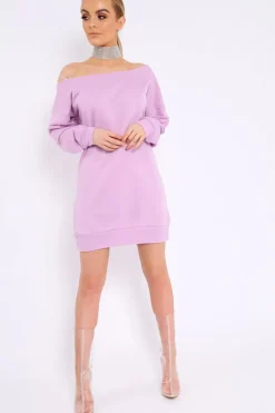 Rebellious Fashion Lilac Bardot Sweater Dress - Ariel