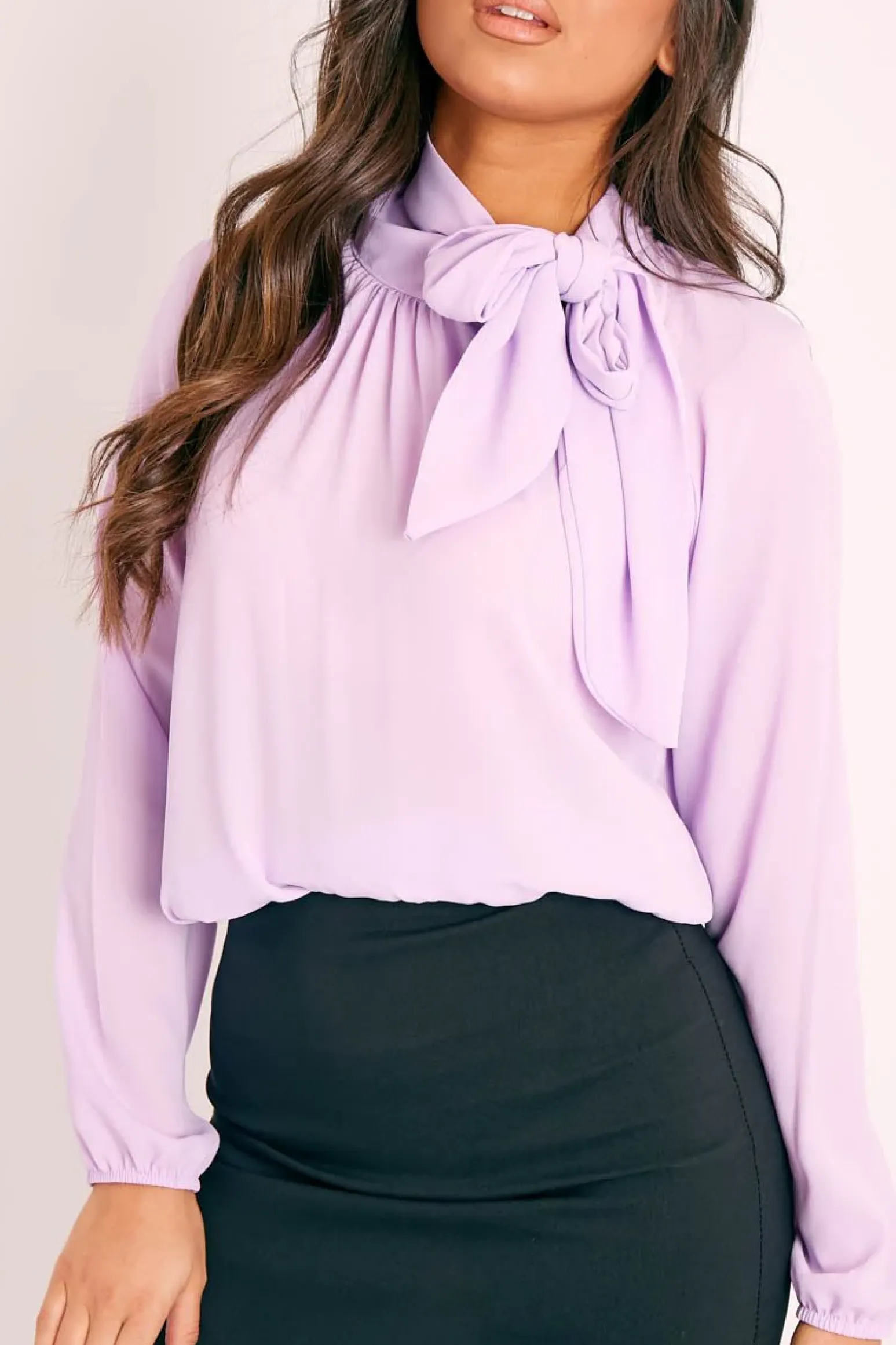 Rebellious Fashion Lilac Bow Neckline Lightweight Blouse - Flossie