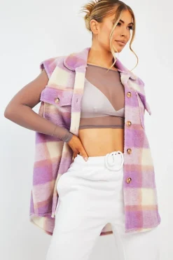 Rebellious Fashion Lilac Check Sleeveless Shacket - Brittanie