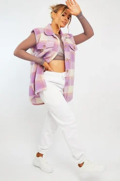 Rebellious Fashion Lilac Check Sleeveless Shacket - Brittanie
