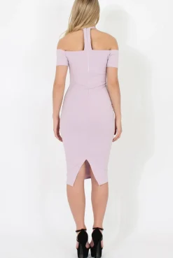 Rebellious Fashion Lilac Choker Bardot Bodycon Dress - Thea