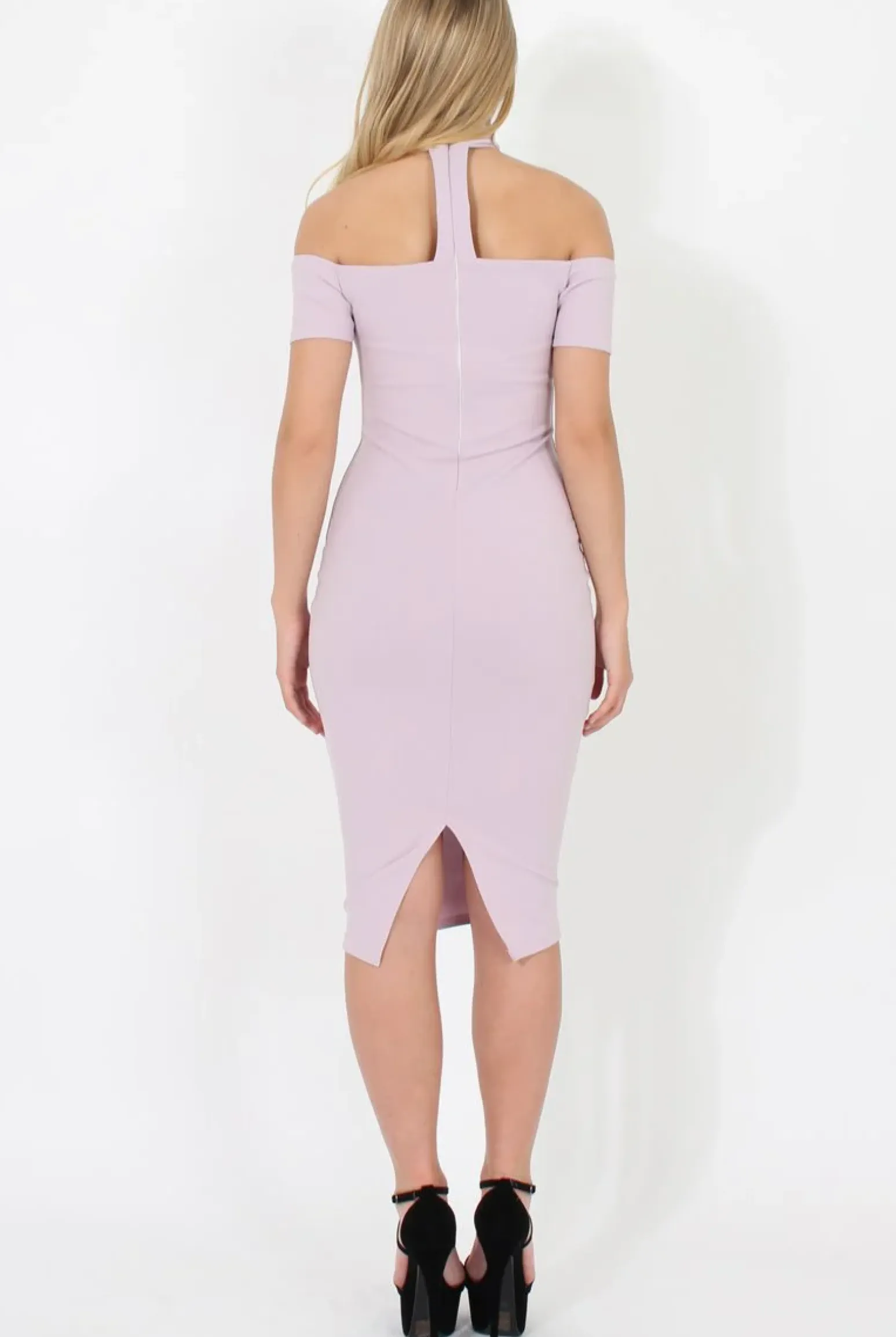Rebellious Fashion Lilac Choker Bardot Bodycon Dress - Thea