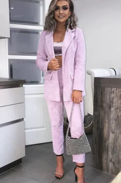 Rebellious Fashion Lilac Corduroy Gold Button Blazer - Charissa
