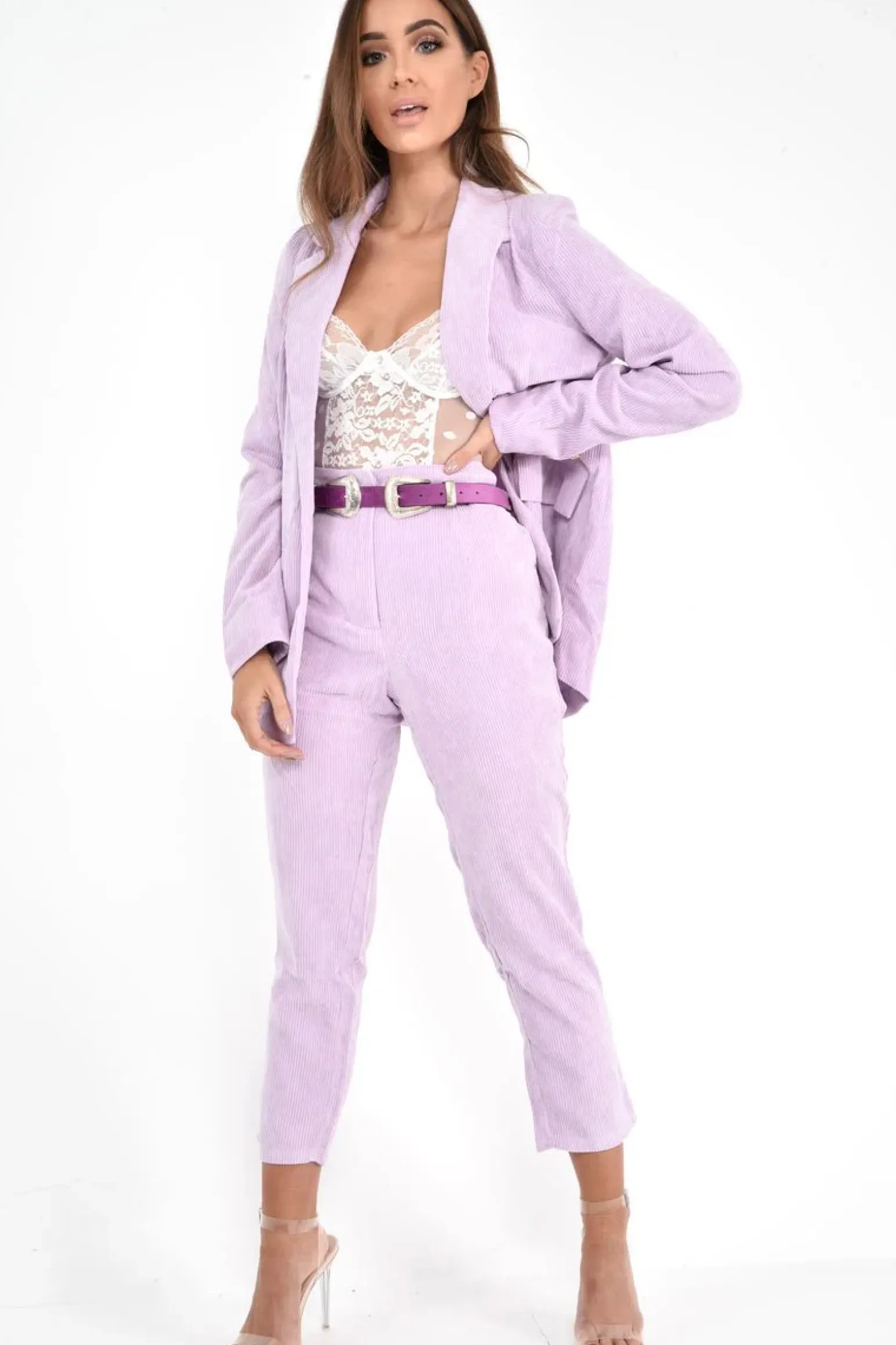 Rebellious Fashion Lilac Corduroy Gold Button Blazer - Charissa