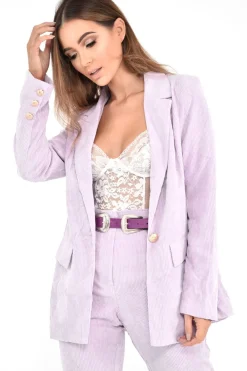 Rebellious Fashion Lilac Corduroy Gold Button Blazer - Charissa
