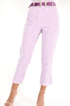 Rebellious Fashion Lilac Corduroy High Waist Tapered Trousers - Emmelia