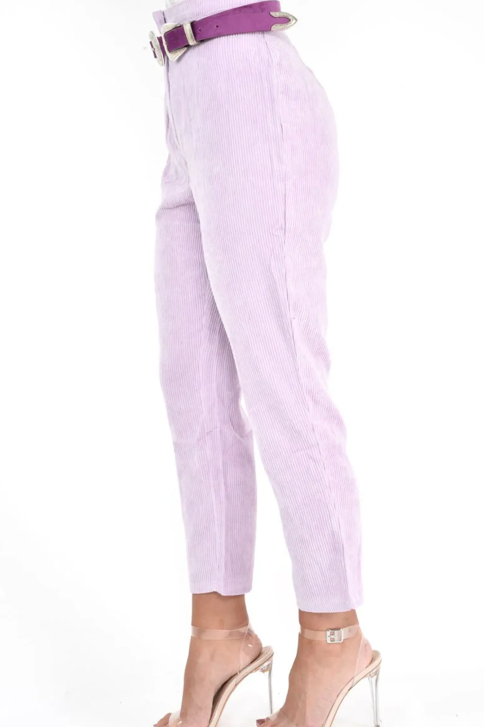 Rebellious Fashion Lilac Corduroy High Waist Tapered Trousers - Emmelia