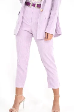 Rebellious Fashion Lilac Corduroy High Waist Tapered Trousers - Emmelia