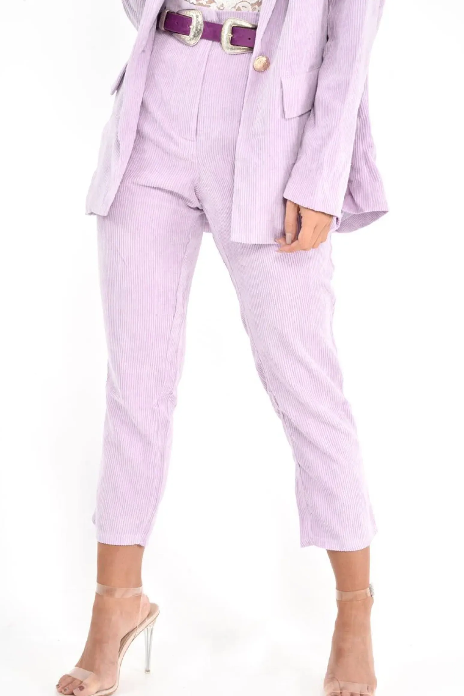 Rebellious Fashion Lilac Corduroy High Waist Tapered Trousers - Emmelia
