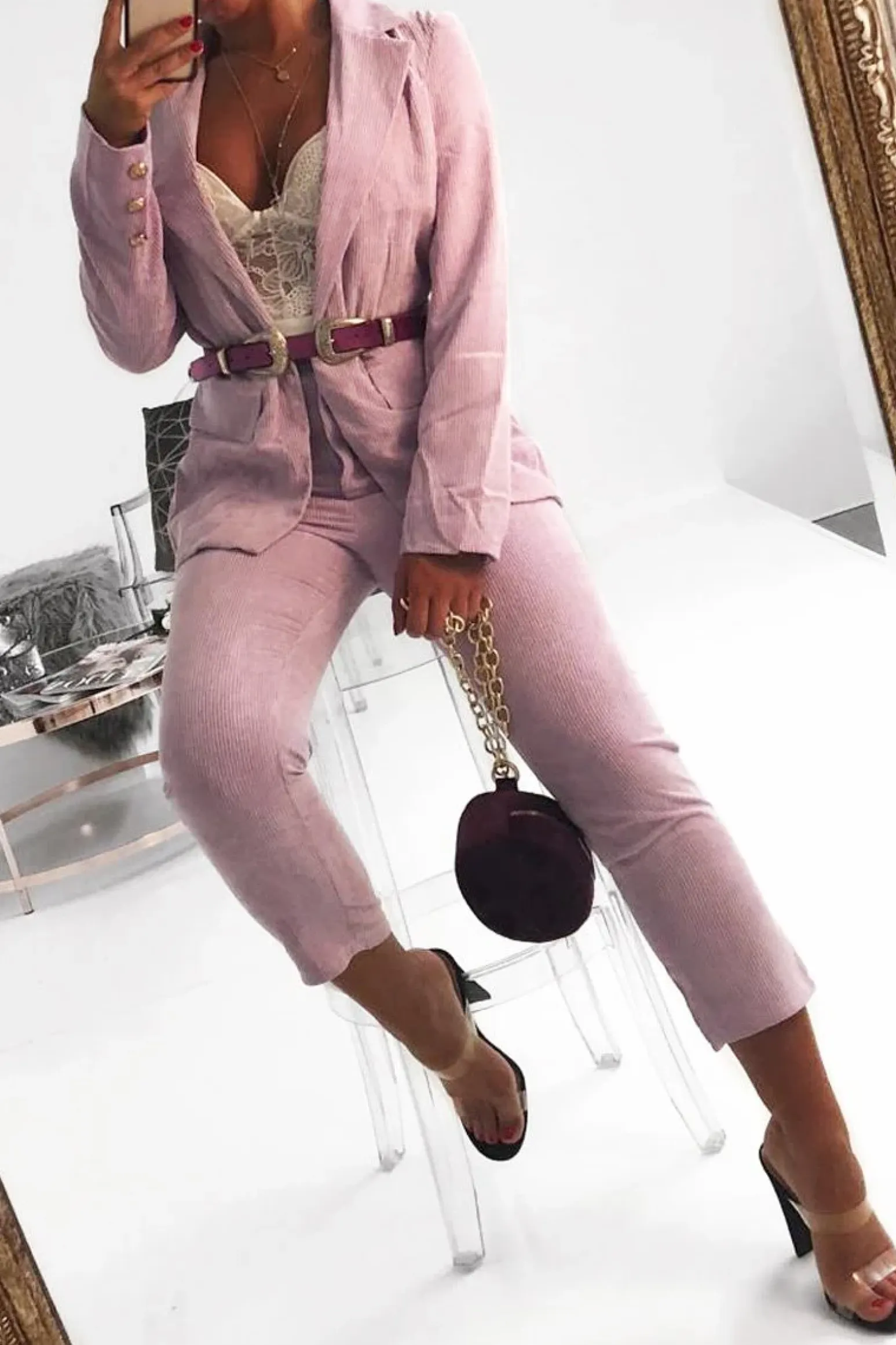 Rebellious Fashion Lilac Corduroy High Waist Tapered Trousers - Emmelia