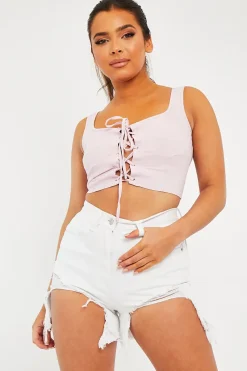 Rebellious Fashion Lilac Crepe Corset Bralet Top - Judie