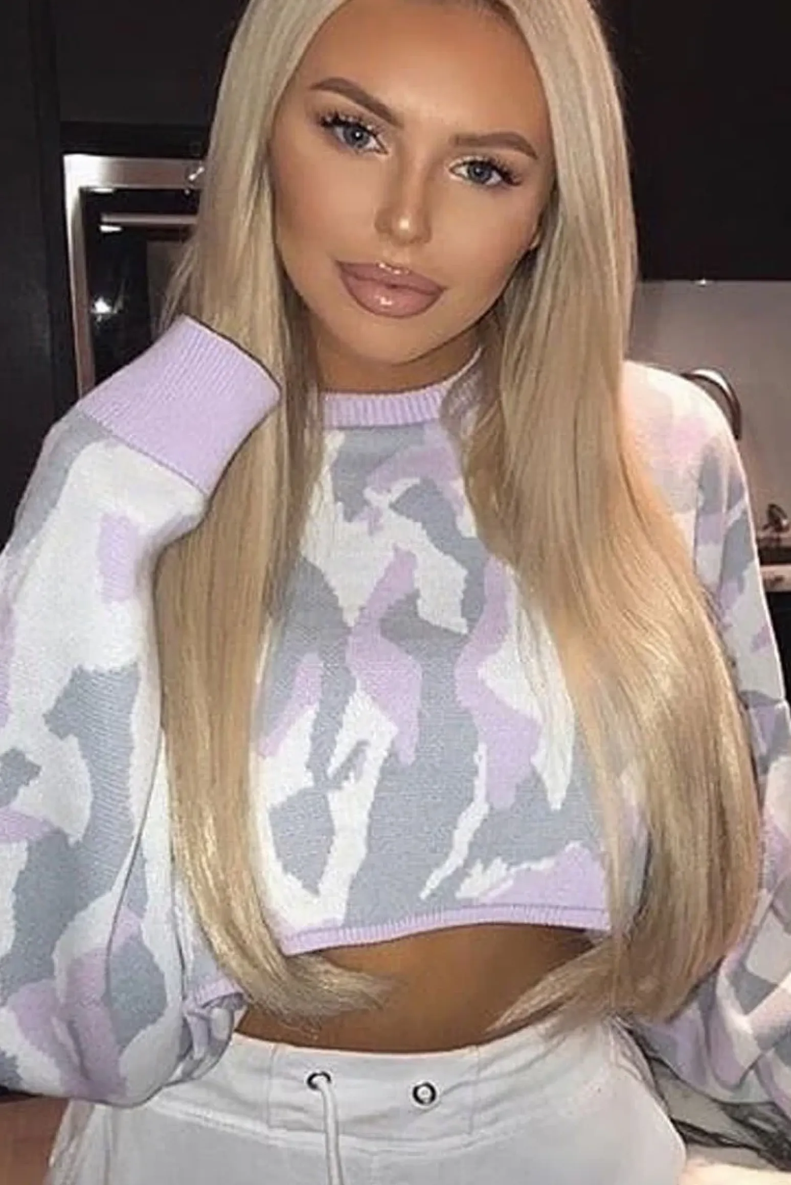 Rebellious Fashion Lilac Cropped Batwing Camo Jumper - Lizy