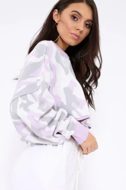 Rebellious Fashion Lilac Cropped Batwing Camo Jumper - Lizy