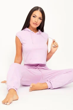 Rebellious Fashion Lilac Cropped Hoodie Joggers Loungewear Co-ord - Kylie