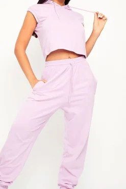 Rebellious Fashion Lilac Cropped Hoodie Joggers Loungewear Co-ord - Kylie