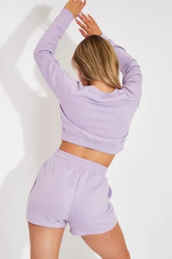Rebellious Fashion Lilac Cropped Sweatshirt + Shorts Lounge Co-ord - Timara