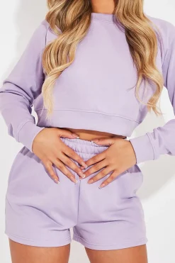 Rebellious Fashion Lilac Cropped Sweatshirt + Shorts Lounge Co-ord - Timara