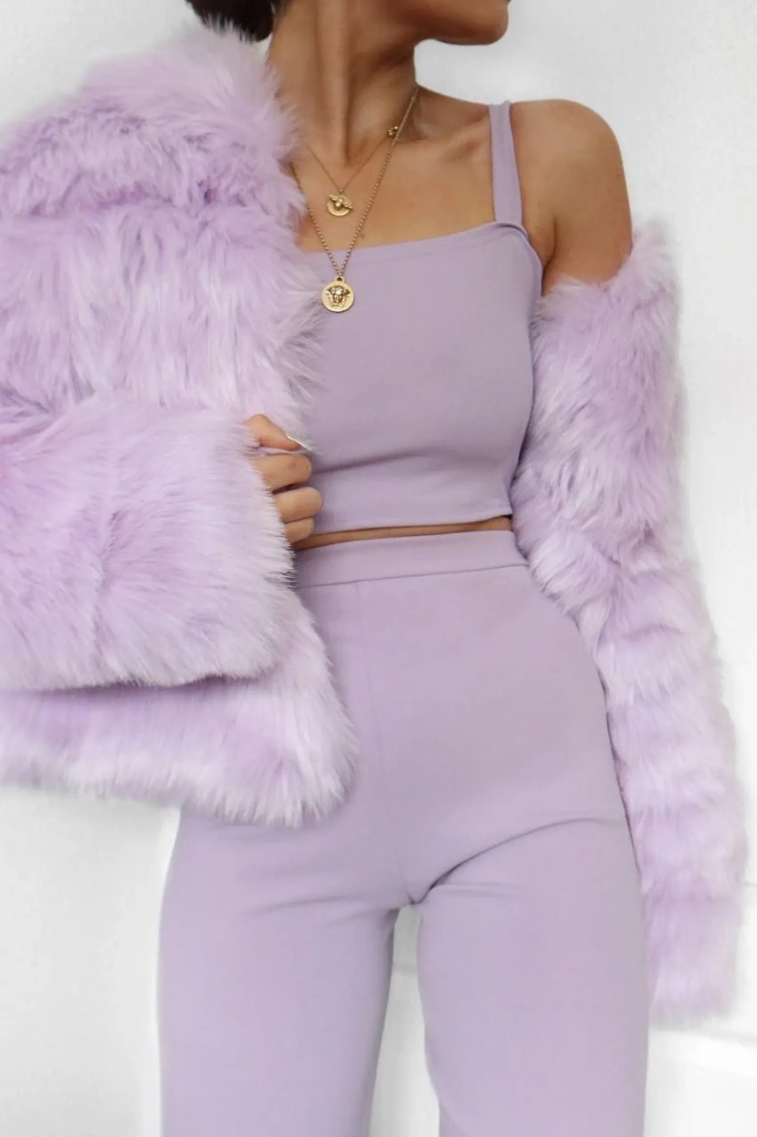 Rebellious Fashion Lilac Crop Top and Trousers Co-ord Set - Kimmy