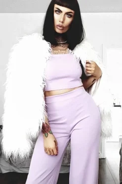 Rebellious Fashion Lilac Crop Top and Trousers Co-ord Set - Kimmy