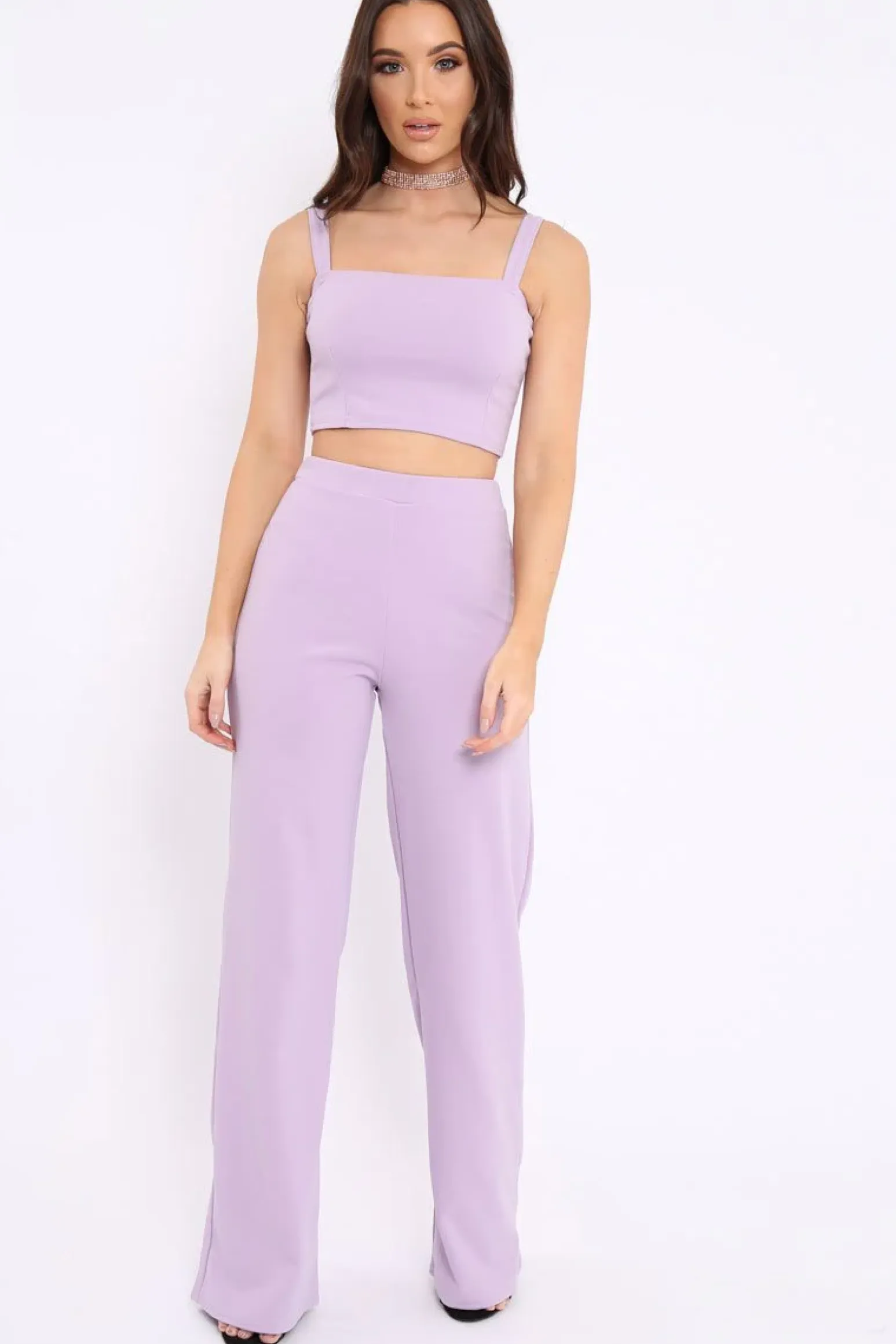 Rebellious Fashion Lilac Crop Top and Trousers Co-ord Set - Kimmy