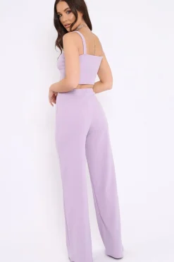 Rebellious Fashion Lilac Crop Top and Trousers Co-ord Set - Kimmy