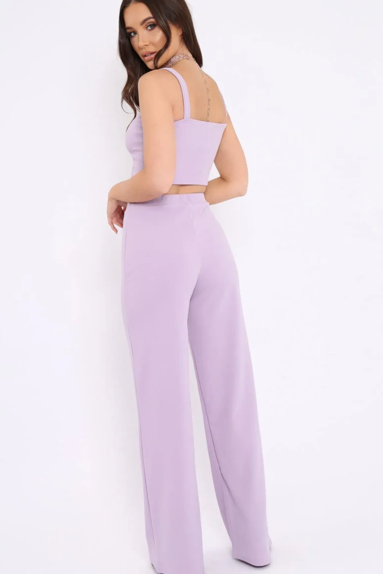 Rebellious Fashion Lilac Crop Top and Trousers Co-ord Set - Kimmy