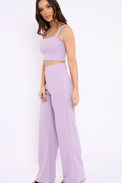 Rebellious Fashion Lilac Crop Top and Trousers Co-ord Set - Kimmy