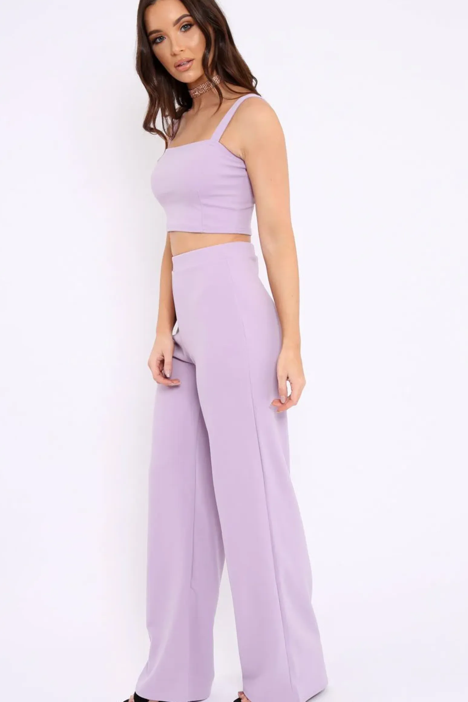 Rebellious Fashion Lilac Crop Top and Trousers Co-ord Set - Kimmy