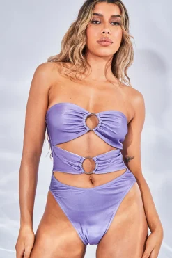 Rebellious Fashion Lilac Cut Out Ring Detail Swimsuit - Azalea