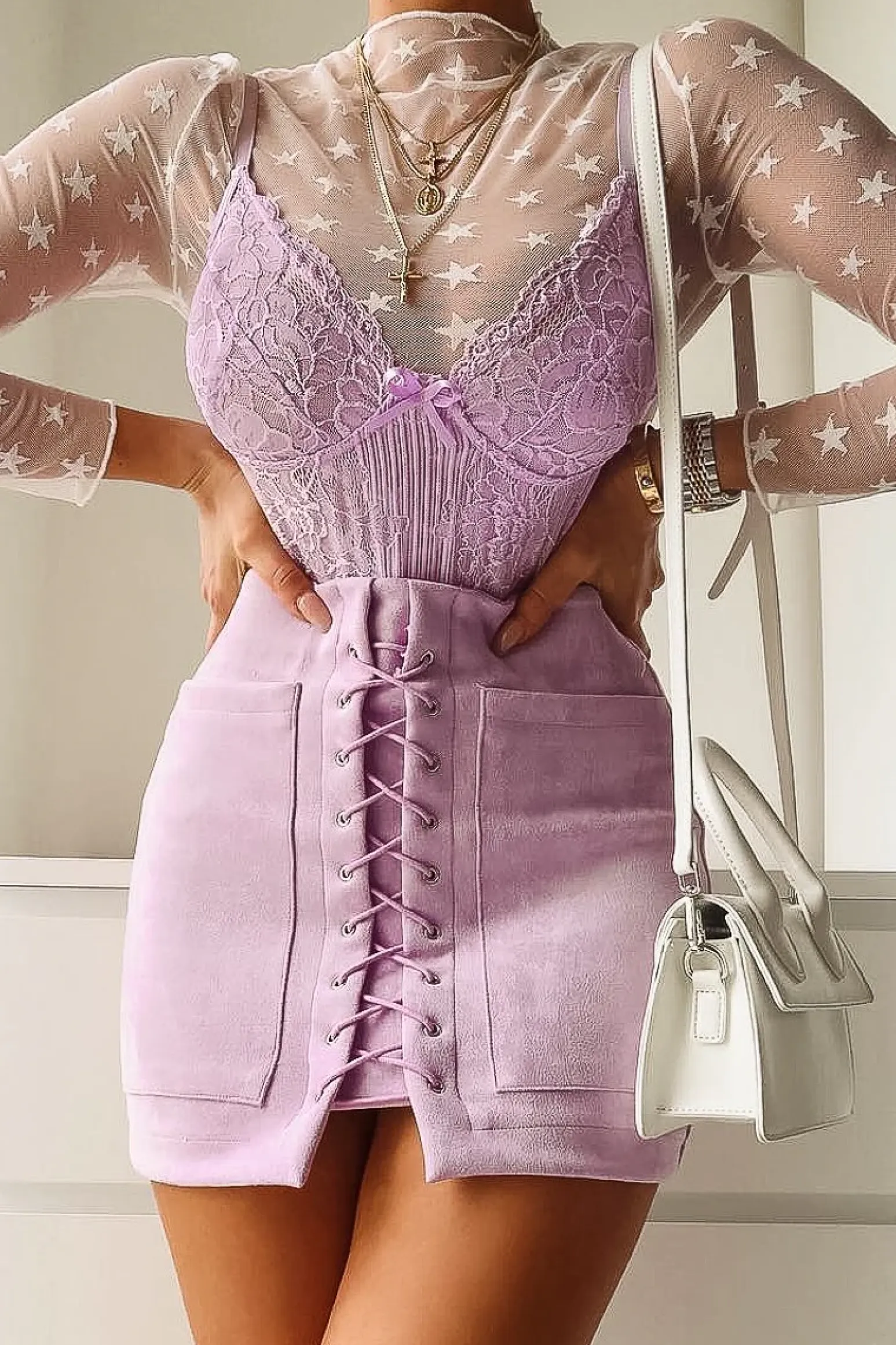 Rebellious Fashion Lilac Faux Suede Lace Up Mini Skirt - Evelise