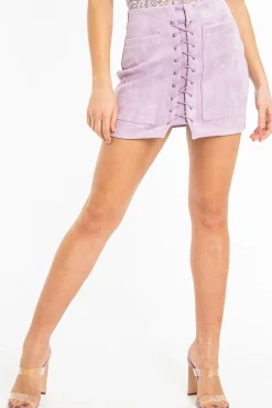 Rebellious Fashion Lilac Faux Suede Lace Up Mini Skirt - Evelise