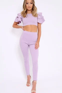 Rebellious Fashion Lilac Frill Sleeve Co-ord Set - Demmie