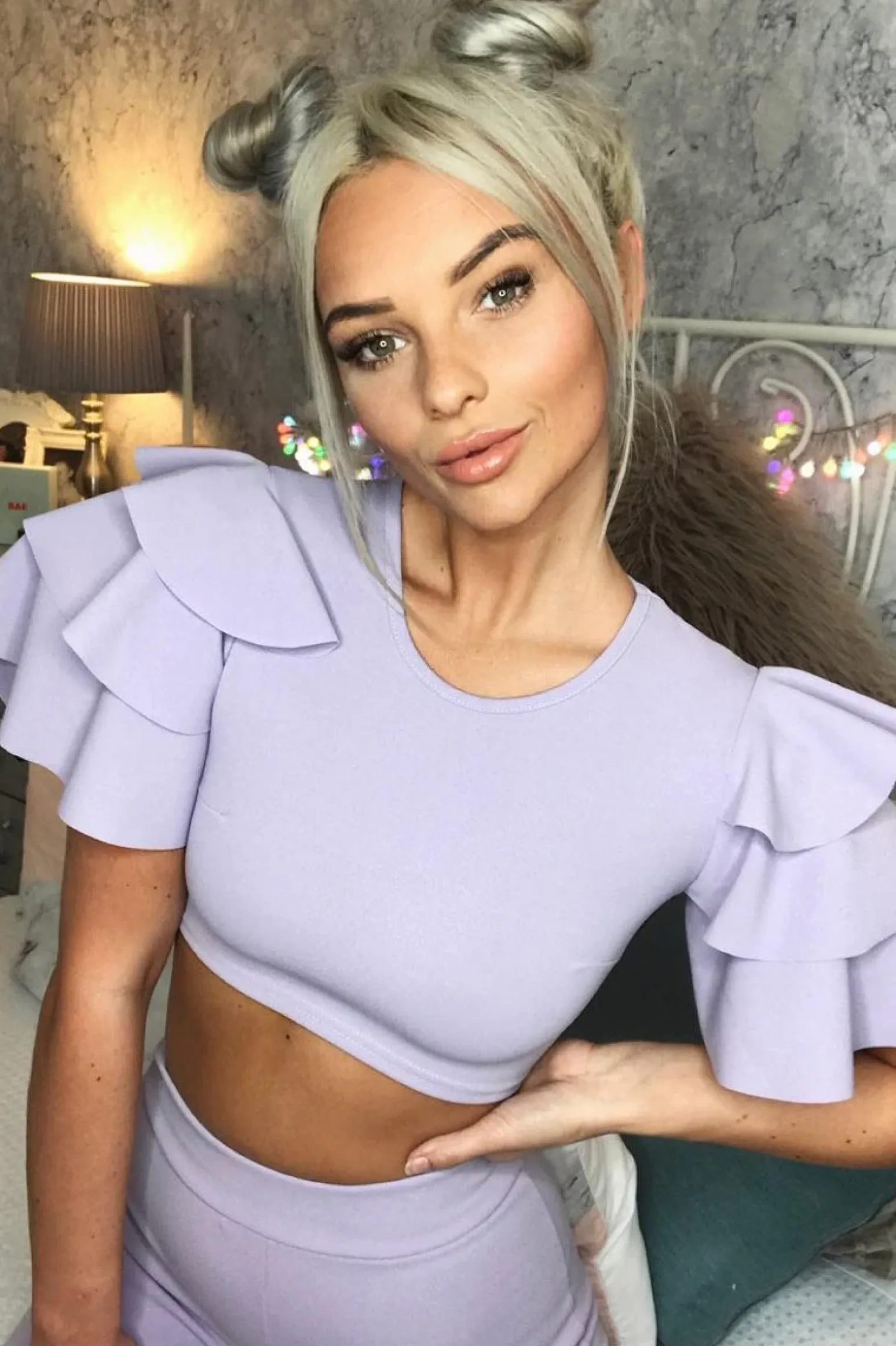 Rebellious Fashion Lilac Frill Sleeve Co-ord Set - Demmie