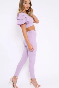 Rebellious Fashion Lilac Frill Sleeve Co-ord Set - Demmie
