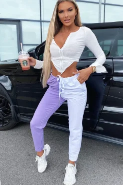 Rebellious Fashion Lilac Half White Elasticated Waist Joggers - Dasha