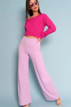Rebellious Fashion Lilac High Waist Flare Trousers - Tisha