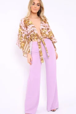 Rebellious Fashion Lilac High Waist Flare Trousers - Tisha