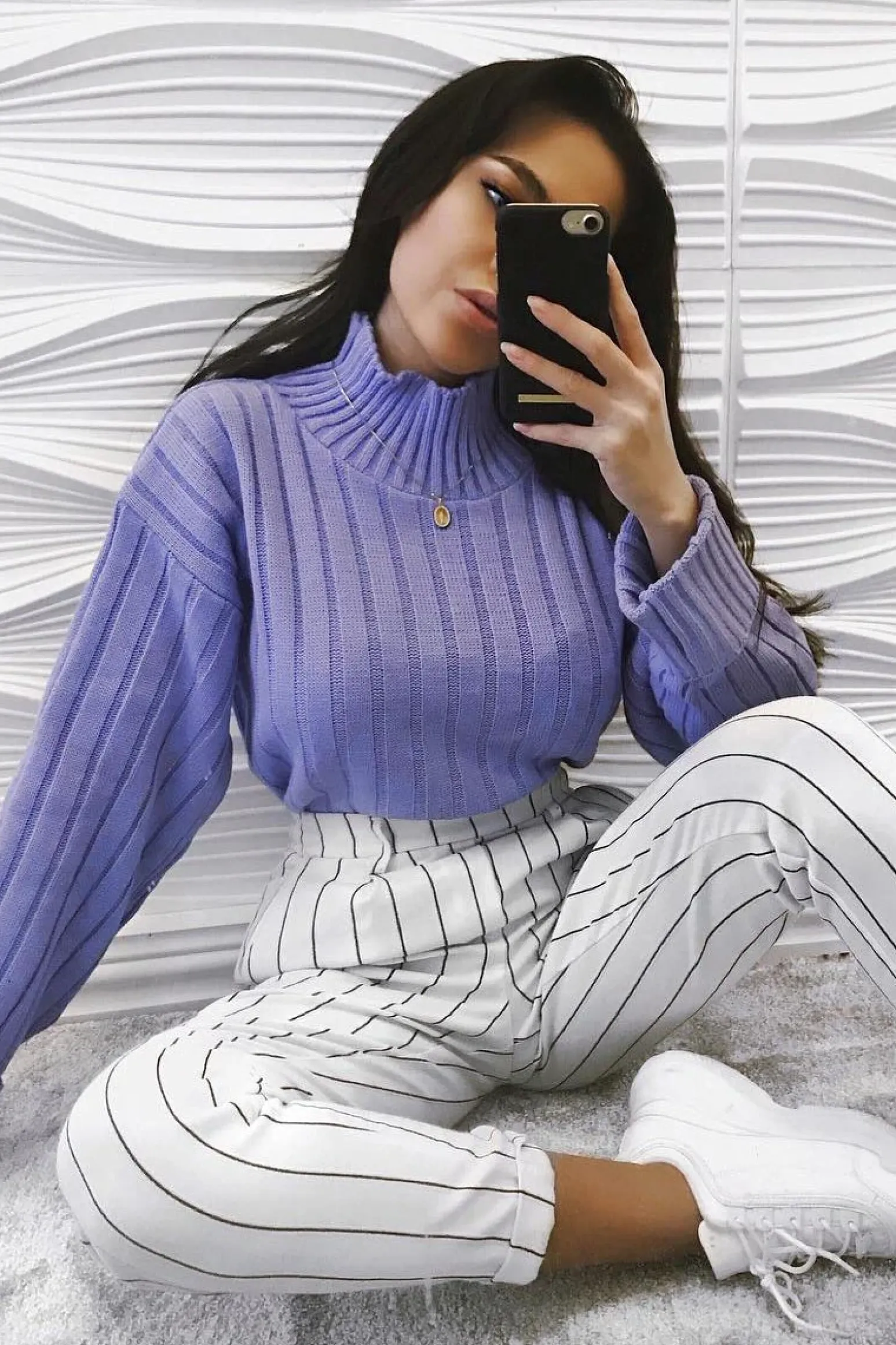 Rebellious Fashion Lilac Knit High Neck Jumper - Jaelynn