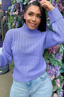 Rebellious Fashion Lilac Knit High Neck Jumper - Jaelynn