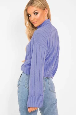 Rebellious Fashion Lilac Knit High Neck Jumper - Jaelynn