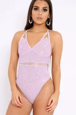 Rebellious Fashion Lilac Lace Open Back Bodysuit - Naomie