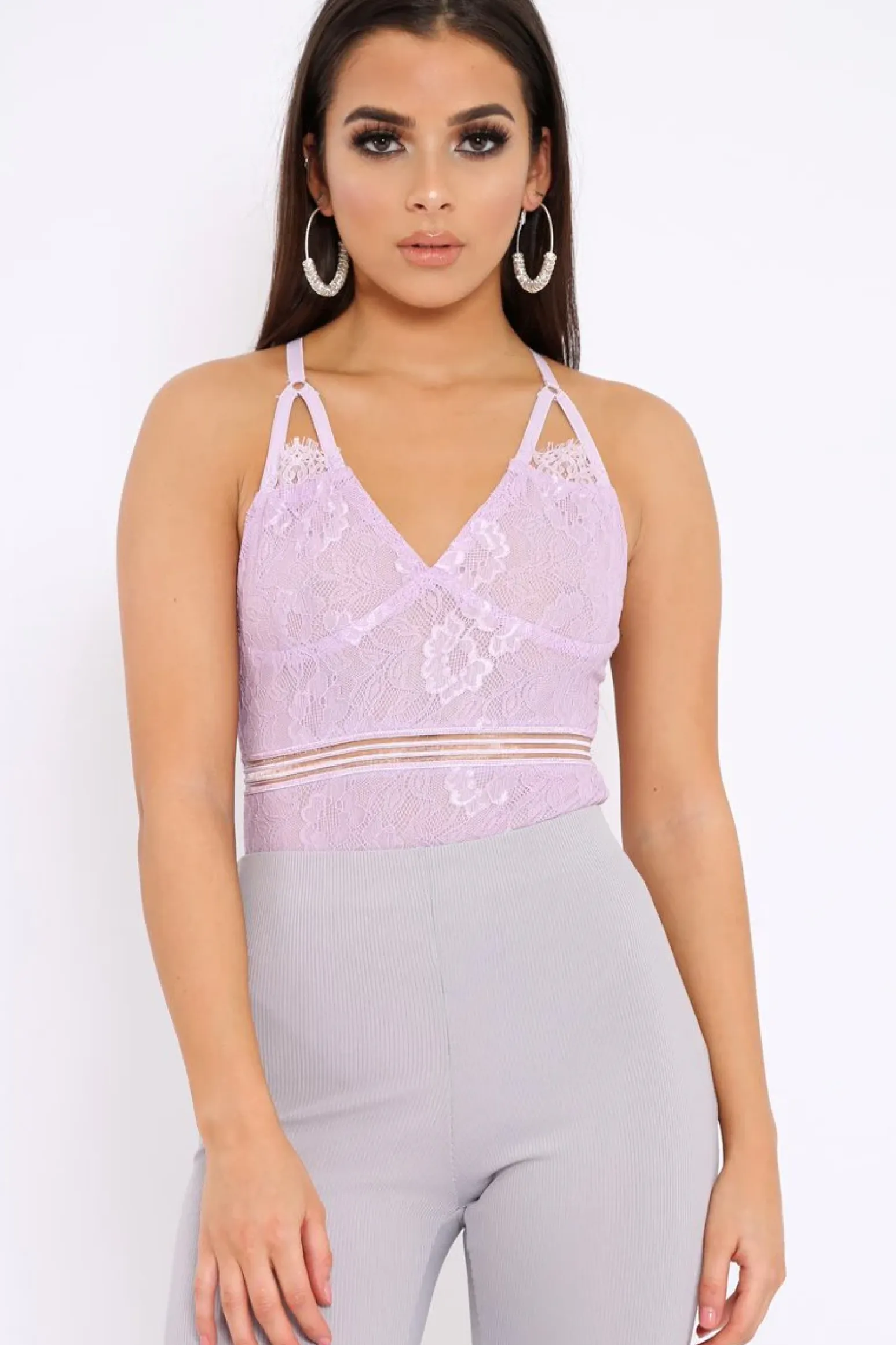 Rebellious Fashion Lilac Lace Open Back Bodysuit - Naomie
