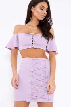 Rebellious Fashion Lilac Lace Up Crop Top And Skirt Co-ord - Pixie