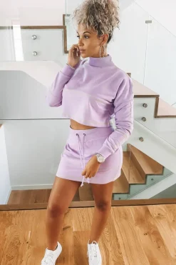 Rebellious Fashion Lilac Lime Contrast Stitch Crop Jumper Skirt Co-ord - Keva