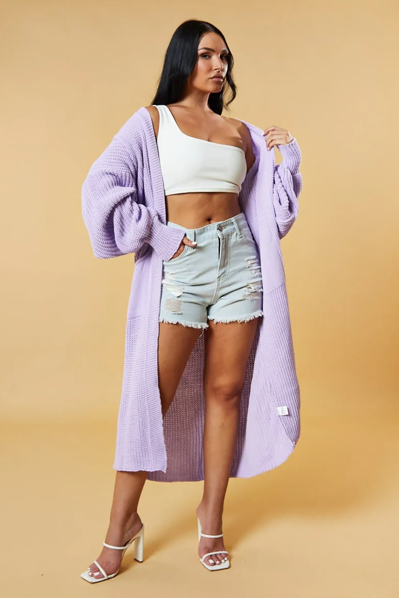 Rebellious Fashion Lilac Longline Knit Maxi Cardigan - Ema