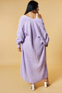 Rebellious Fashion Lilac Longline Knit Maxi Cardigan - Ema